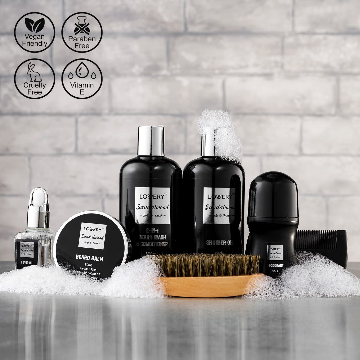 Beard Kit and Body Care Gifts for Men, Fathers Day Gifts for Dad Sandalwood Spa Gift Baskets, Mens Bath and Beard Grooming Kit, Birthday Gifts for Him with Beard Balm, Growth Oil, Deodorant and More