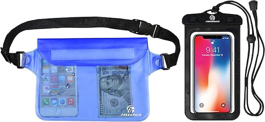Waterproof Pouches with Waist Strap / Pouch Case Bundle Set- Keep Your Phone & Valuables Dry and Safe - Waterproof Dry Bags for Boating Swimming Snorkeling Kayaking Beach Water Parks Pool