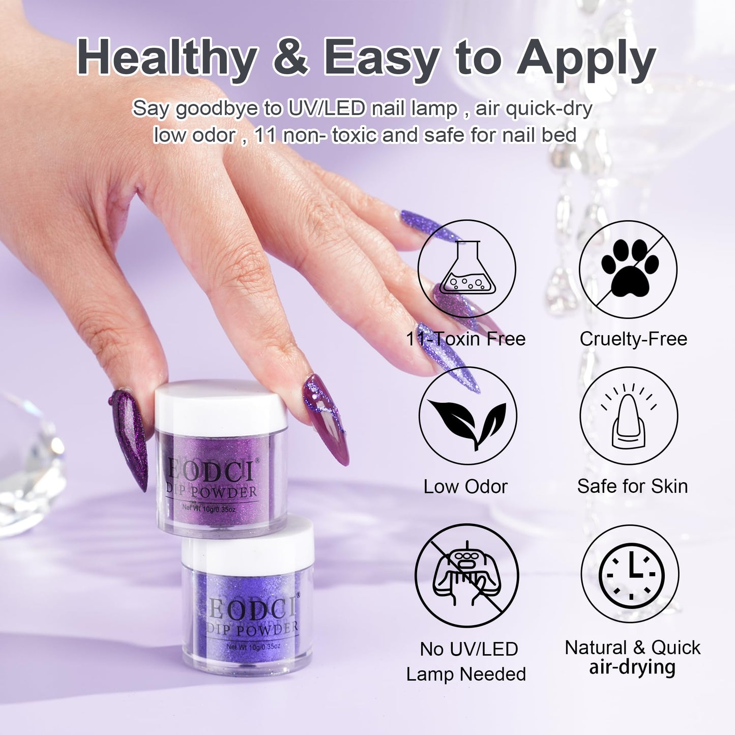 Eodci 12 Pcs Dip Powder Nail Kit Starter, 6 Colors Glitter Blue Starry Green Sparkle Purple Dipping Powder Kit with Base & Top Coat, Nail Art Dip Manicure Kits for Women