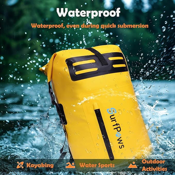 Waterproof Backpack - Outdoor Dry Bag for Boating, Camping, Rafting, Fishing, and More, with Waterproof Phone Pouch (Yellow, 35L)