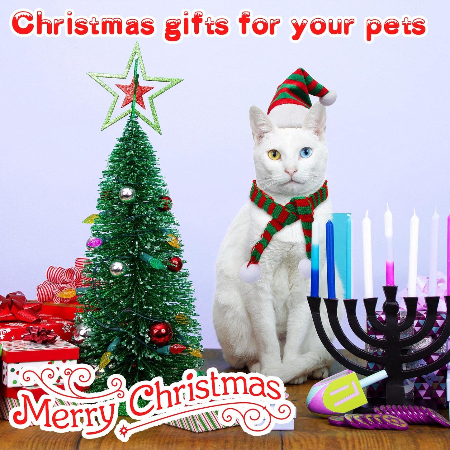 Weewooday 12 Pcs Mini Christmas Pet Santa Hat Scarf Set Adult Xmas Small Animal Tiny Santa Hat with Adjustable Chin Strap for Chicken Cat Dog Hamster Guinea Gift(Small,Stripe Style)