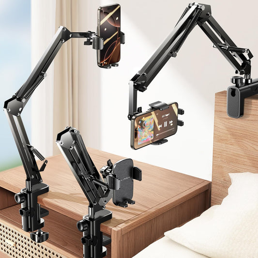 LISEN Gooseneck Phone Holder for Bed Desk [3rd Upgrade] Cell Phone Stand for Desk,Recording for iPhone Mount iPhone Holder for Filming Camera Laying Down,Bed Accessories Flexible Arm Clamp Clip Stand