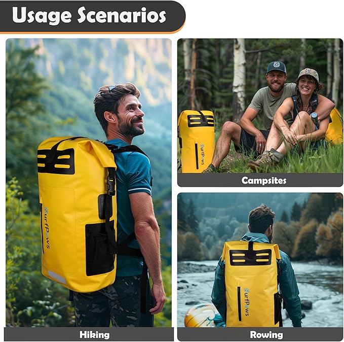 Waterproof Backpack - Outdoor Dry Bag for Boating, Camping, Rafting, Fishing, and More, with Waterproof Phone Pouch (Yellow, 35L)