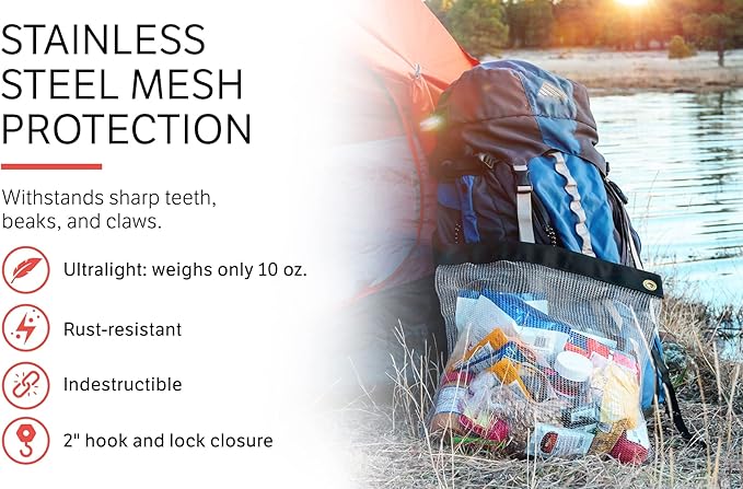 Rodent Proof Bear Bags - Ultralight Stainless Steel Mesh Bag for Camping Food Storage - Sturdy and Rust-Resistant Sack with Lock and Grommet For Easy Hanging