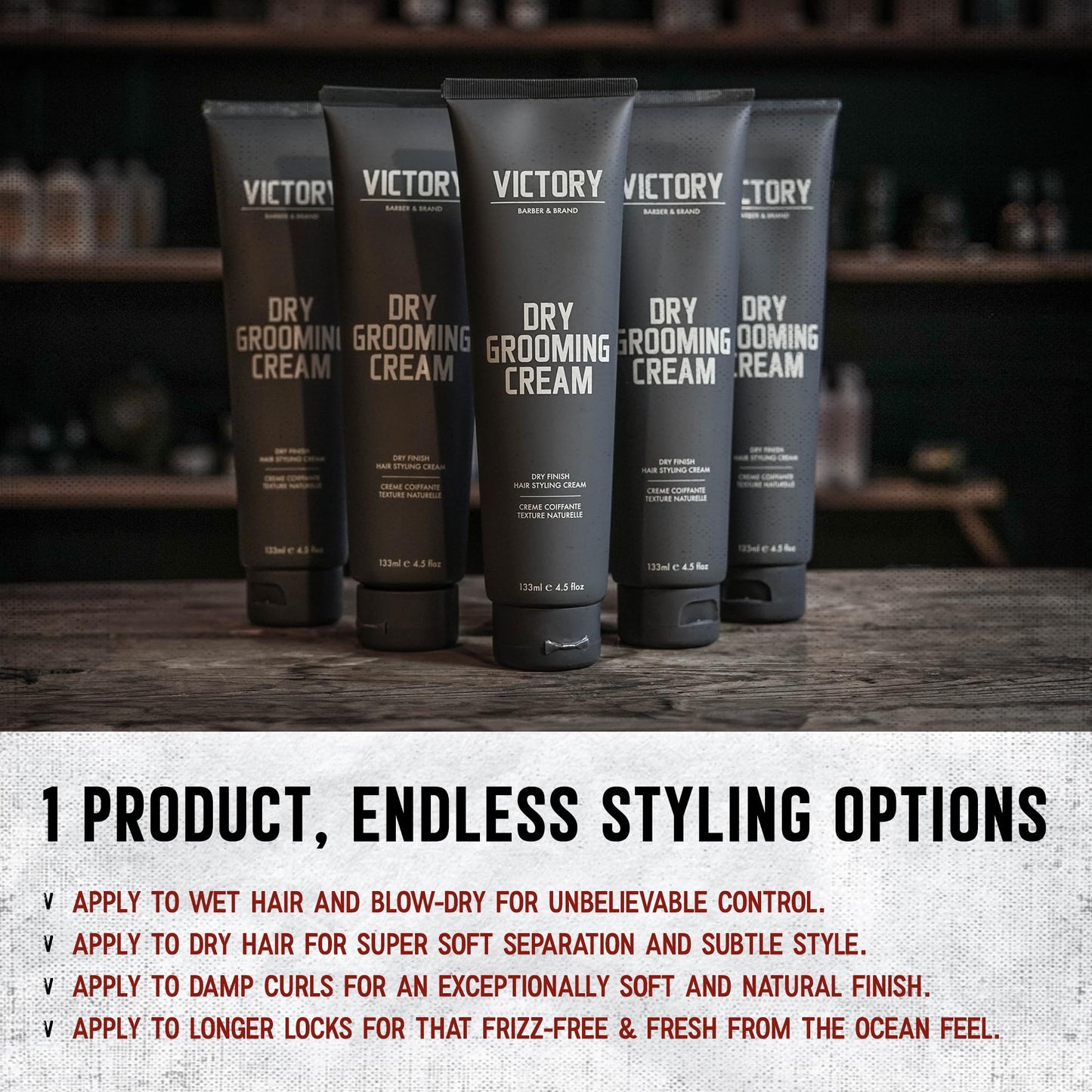 Dry Grooming Hair Cream for Men by Victory Barber & Brand | Men’s Hair Products Made in the USA | Anti Frizz Styling Cream | Wave Pomade for Styling Medium Length Hair with a Natural Finish