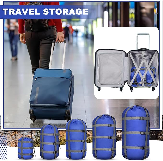 5 Pack Compression Stuff Sack 5 Assorted Size Sleeping Bag Stuff Sack Ultralight Sleeping Bag Cover Space Saving Gear for Travel Outdoor Camping Hiking Backpacking