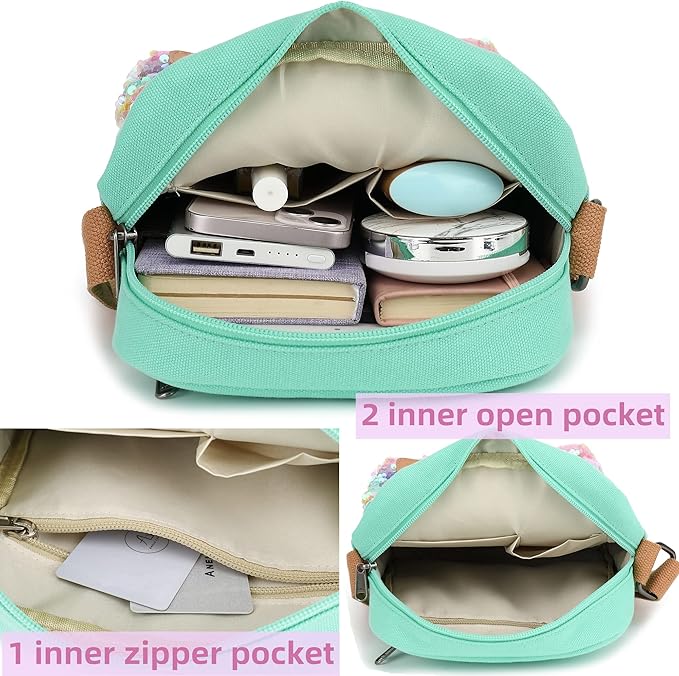 Leaper Girls Crossbody Purses for Kids 2 PCS Cross Body Bag Women Messenger Bag Girls Canvas Bag Cross Body Purse Set