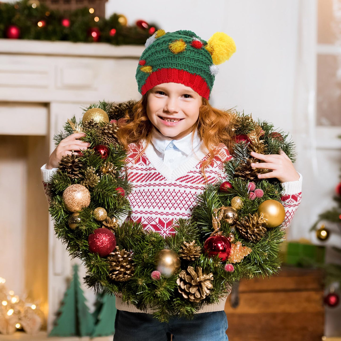 12 Pcs Christmas Knitted Hat Winter Santa Hat with Pom Xmas Elf Knit Crochet Beanie Skull Cap for Festive Party Adult Kids(Classic)