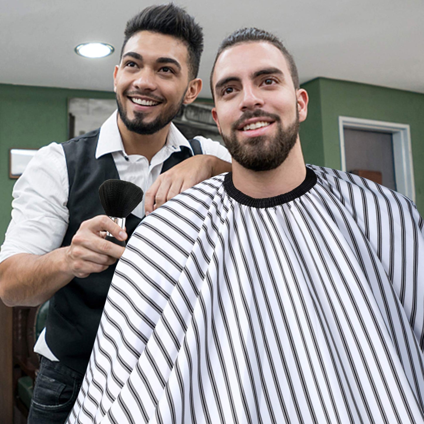 FEBSNOW Professional Hair Cutting Cape with Neck Duster Brush, Salon Barber Cape, Hair Cutting Accessories (Stripe)…