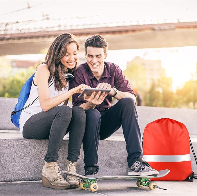 KUUQA 15 Pack Drawstring Backpack Bag Bulk Reflective Backpack String Bags Cinch Sack Backpack for Team Yoga Sport Gym Traveling