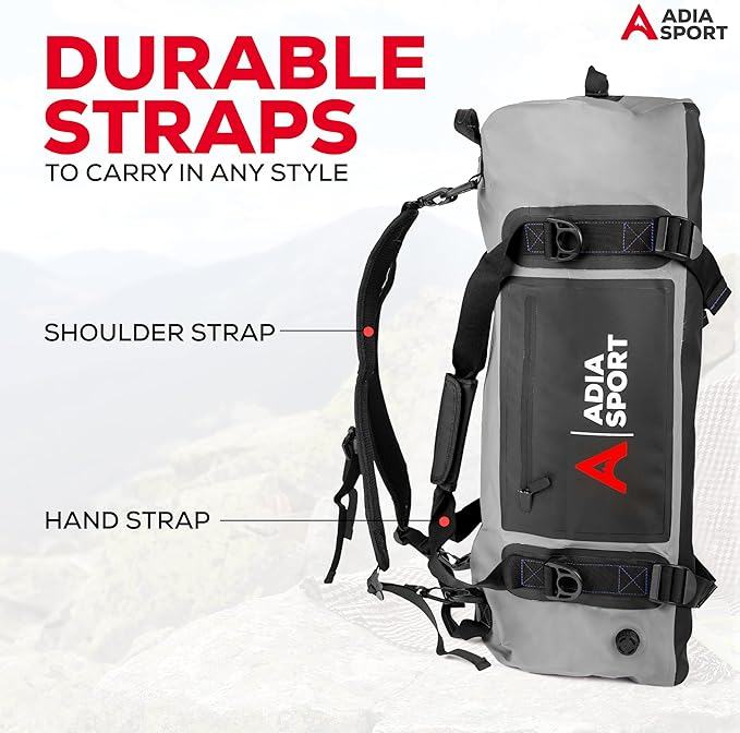 XL Waterproof Duffle Travel Bag for Vacation, Boating - Bag is Heavy Duty and fits 60L (Black & Grey)