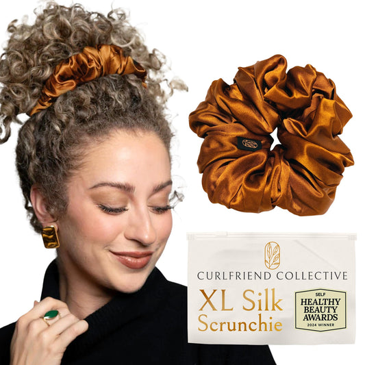 Curlfriend Collective Scrunchies for Women, Extra Large Silk Scrunchies for Curly Hair, Silk Hair Ties No Damage, Hair Accessories for Thick Hair, Ponytail Holders -Pumpkin, XL
