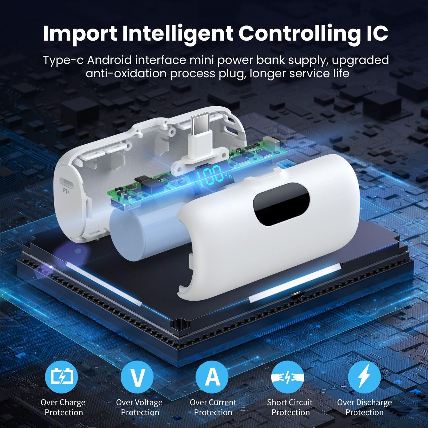 [2-Pack] Mini Portable Charger 5000mAh Power Bank,3A PD USB C Cell Phone Portable Power, LCD Display Battery Pack Compatible with iPhone 16/15/15 plus/15 pro/15 pro Max/Android/Samsung/Moto/LG etc