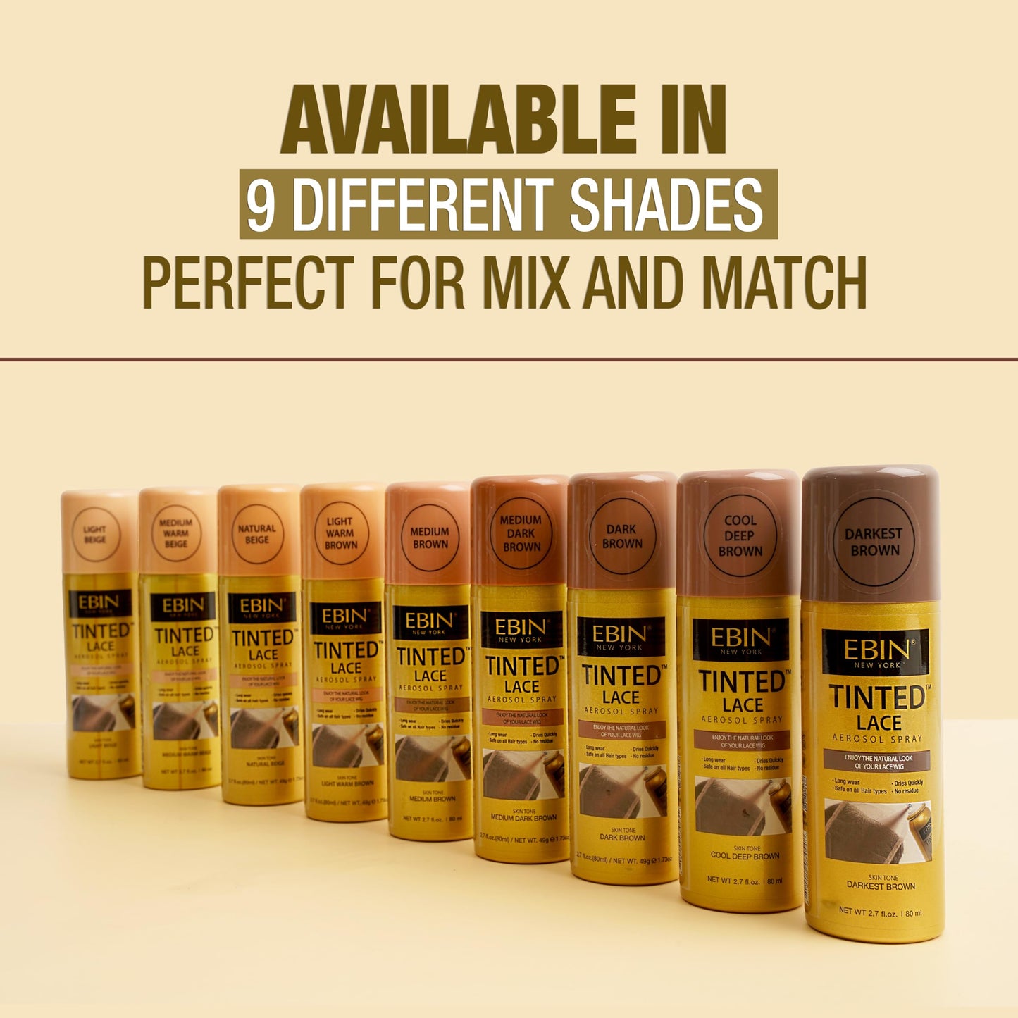 EBIN NEW YORK Tinted Lace Spray - Cool Deep Brown 2.7oz/ 80ml, Quick dry, Water Resistant, No Residue, High pigmentation, Even Spray, Matching Skin Tone, Natural Look, Tinted Spray for Wig