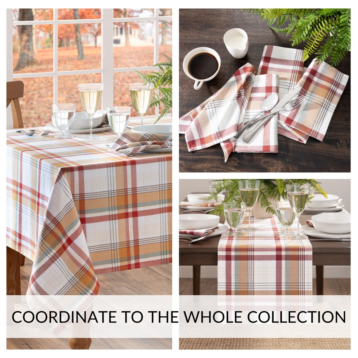 Elrene Home Fashions Seneca Plaid Harvest Fall/Thanksgiving Cotton Console Centerpiece/Table Runner, 13"x70"