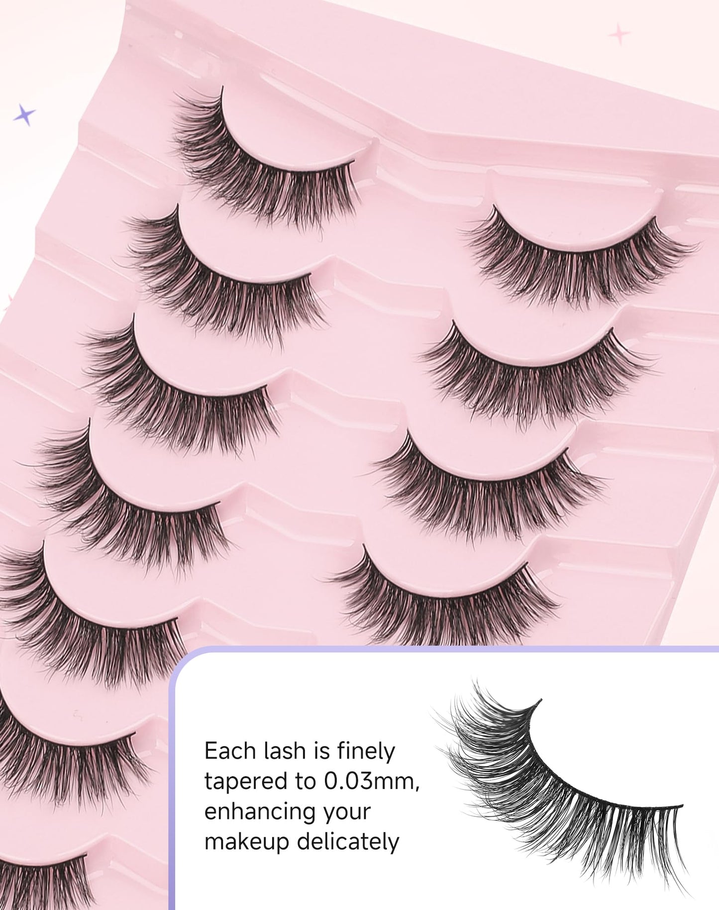 Easeful Natural Look Wispy Lashes Mink False Eyelashes C Curl Strip Lashes Pure-04
