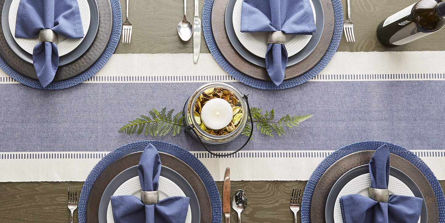 DII Dobby Stripe Woven Table Runner, 13x108 (13x113.5, Fringe Included) French Blue