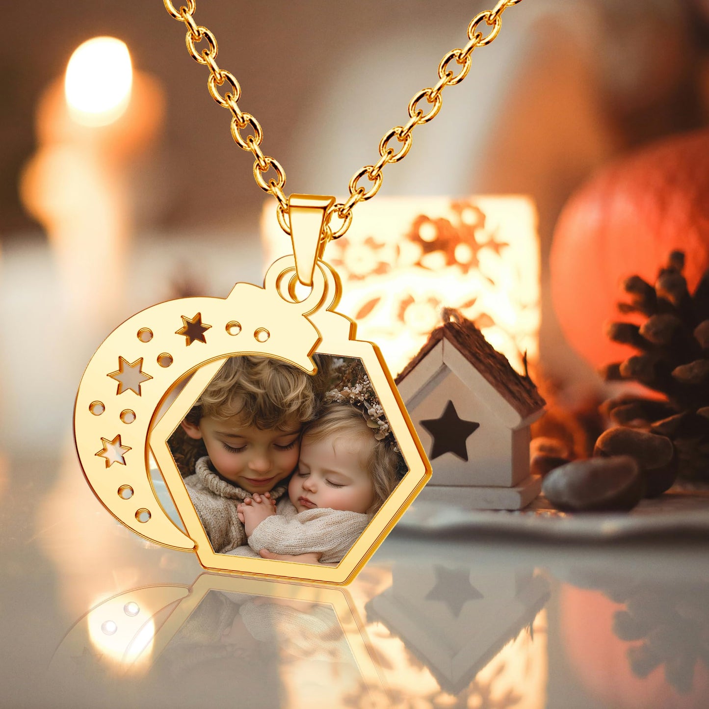 CharmSStory Christmas Tree Snowflake Gingerbread Reindeer Personalized Photo Necklaces Name Necklace Custom Engraved Memory Keepsake Picture Necklace Pendant Customized Gifts for Women Men