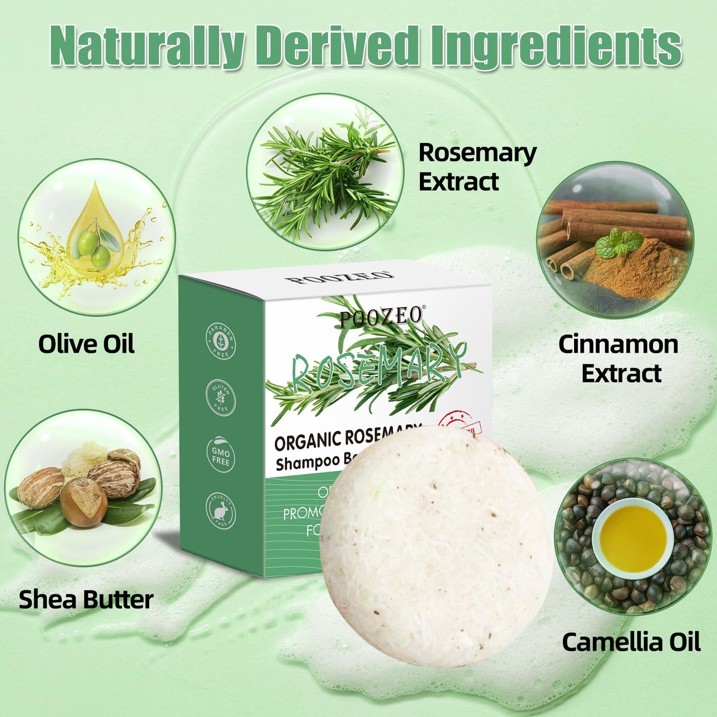 DBEAUTYM 2 Pack Rosemary Hair Shampoo Bar,Deep Cleansing for Scalp Hair Loss Shampoo Soap,Organic Hair Oil Control,Solid Shampoo for Hair Growth, Refreshing and Hydrating Soap for Mothers Day Gifts