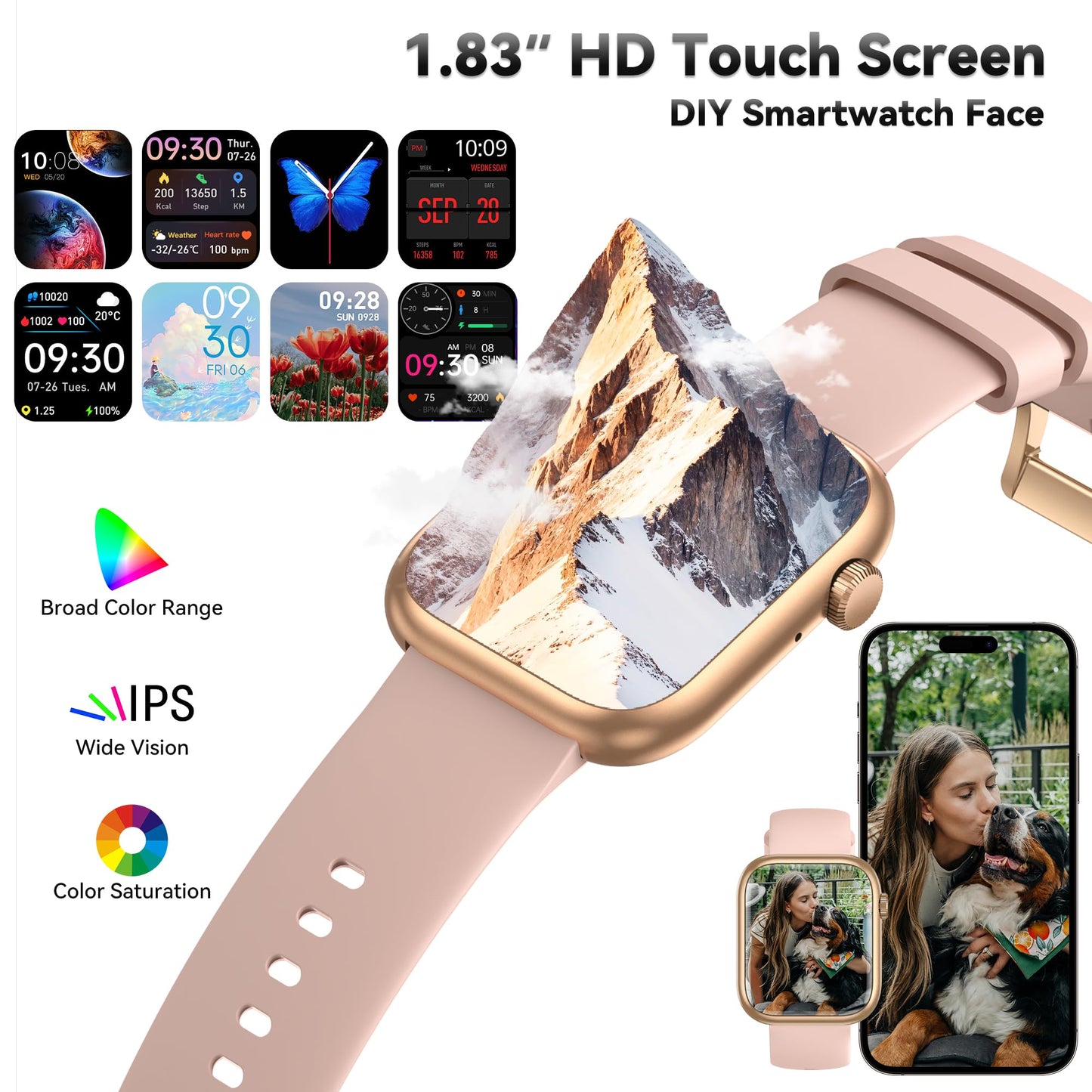 Smart Watch for Men Women, 1.83" Fitness Watch (Answer/Make Call), Smartwatch with Heart Rate/Blood Pressure, Sleep Tracker, Pedometer, 120+ Sport Modes,IP68 Waterproof Fitness Tracker for Android IOS