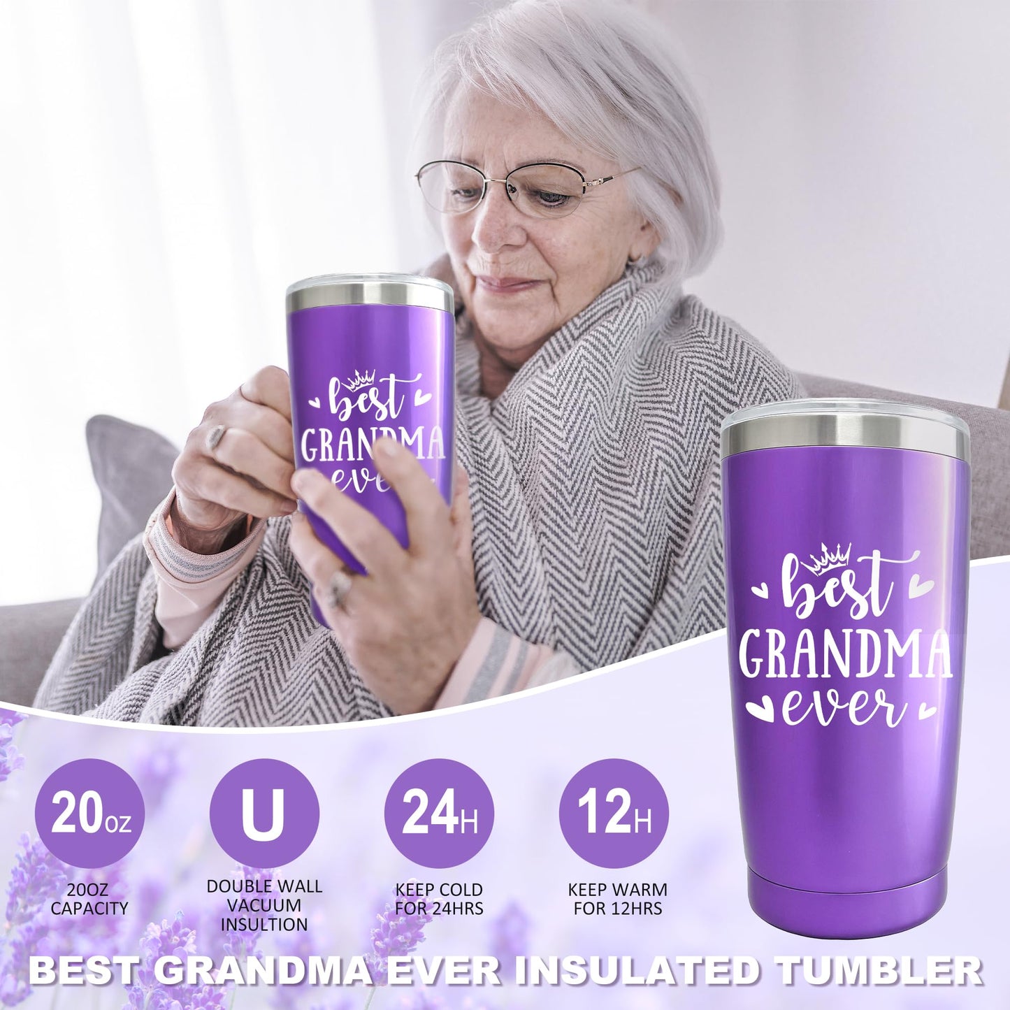 Gifts for Grandma, Grandma Gifts from Grandkids Lavender Relaxing Spa Gift Basket with Luxury Flannel Blanket Care Package, Unique Self Care Get Well Soon Gift on Christmas, Care Package