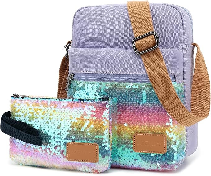 Leaper Girls Crossbody Purses for Kids 2 PCS Cross Body Bag Women Messenger Bag Girls Canvas Bag Cross Body Purse Set