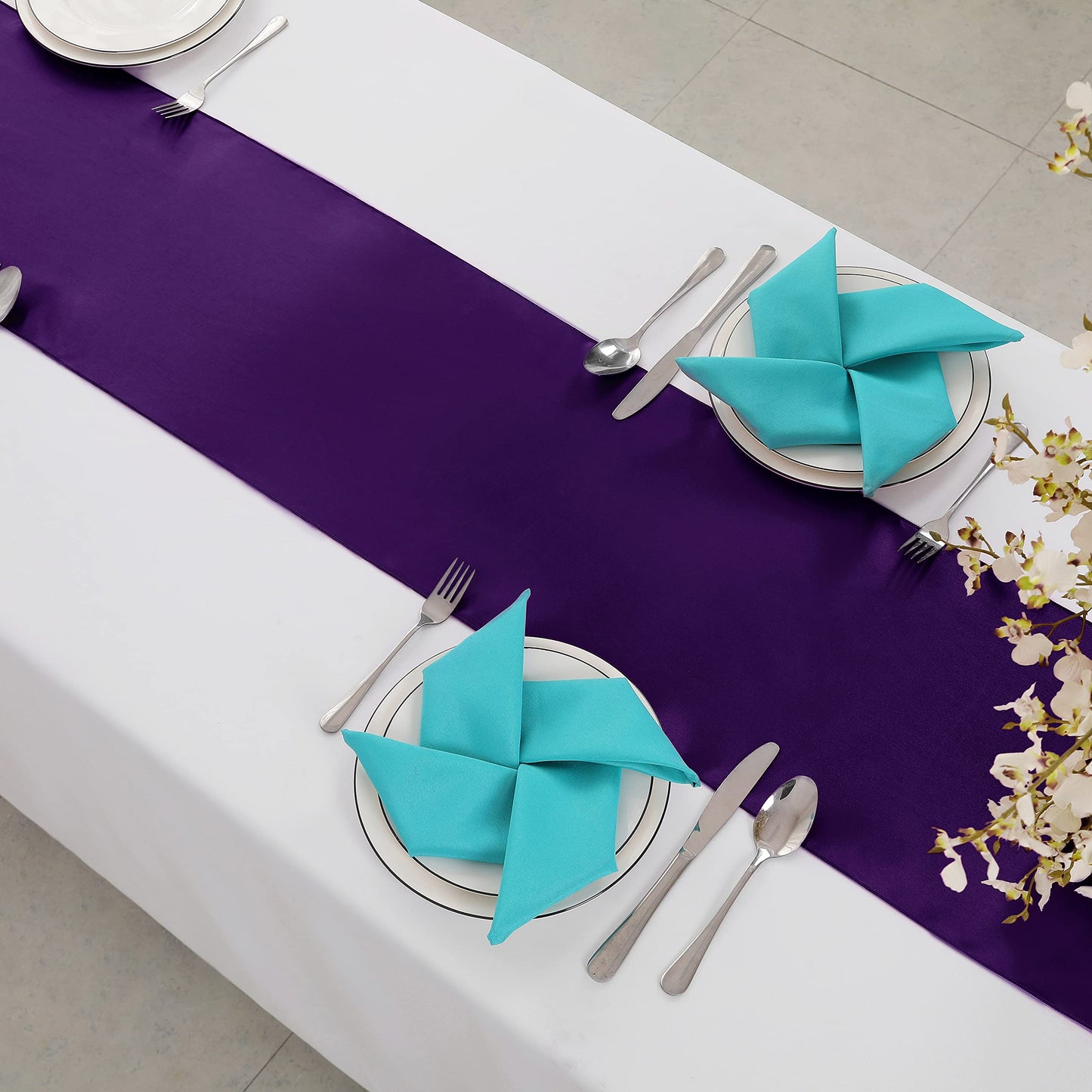 Horbaunal 12 Pack Purple Satin Table Runner 12 x 108 Inch, Smooth Table Runners for Wedding Banquets Birthday Party