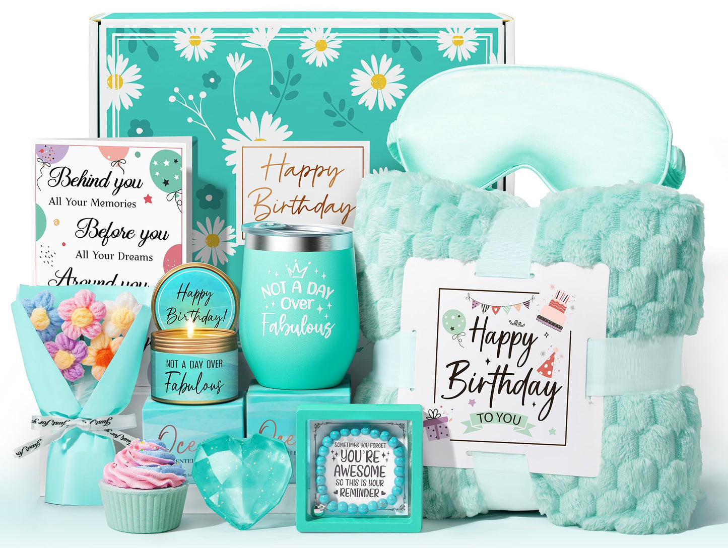 Birthday Gifts for Women Friendship, Unique Happy Birthday Gifts Basket for Mom Her Best Friend Sister Wife Girlfriend Coworker, Luxury Self Care Box Ocean Relaxing Spa Gifts Set for Women w/ Blanket