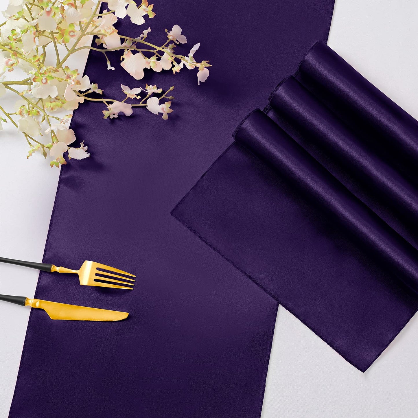 Horbaunal 12 Pack Purple Satin Table Runner 12 x 108 Inch, Smooth Table Runners for Wedding Banquets Birthday Party