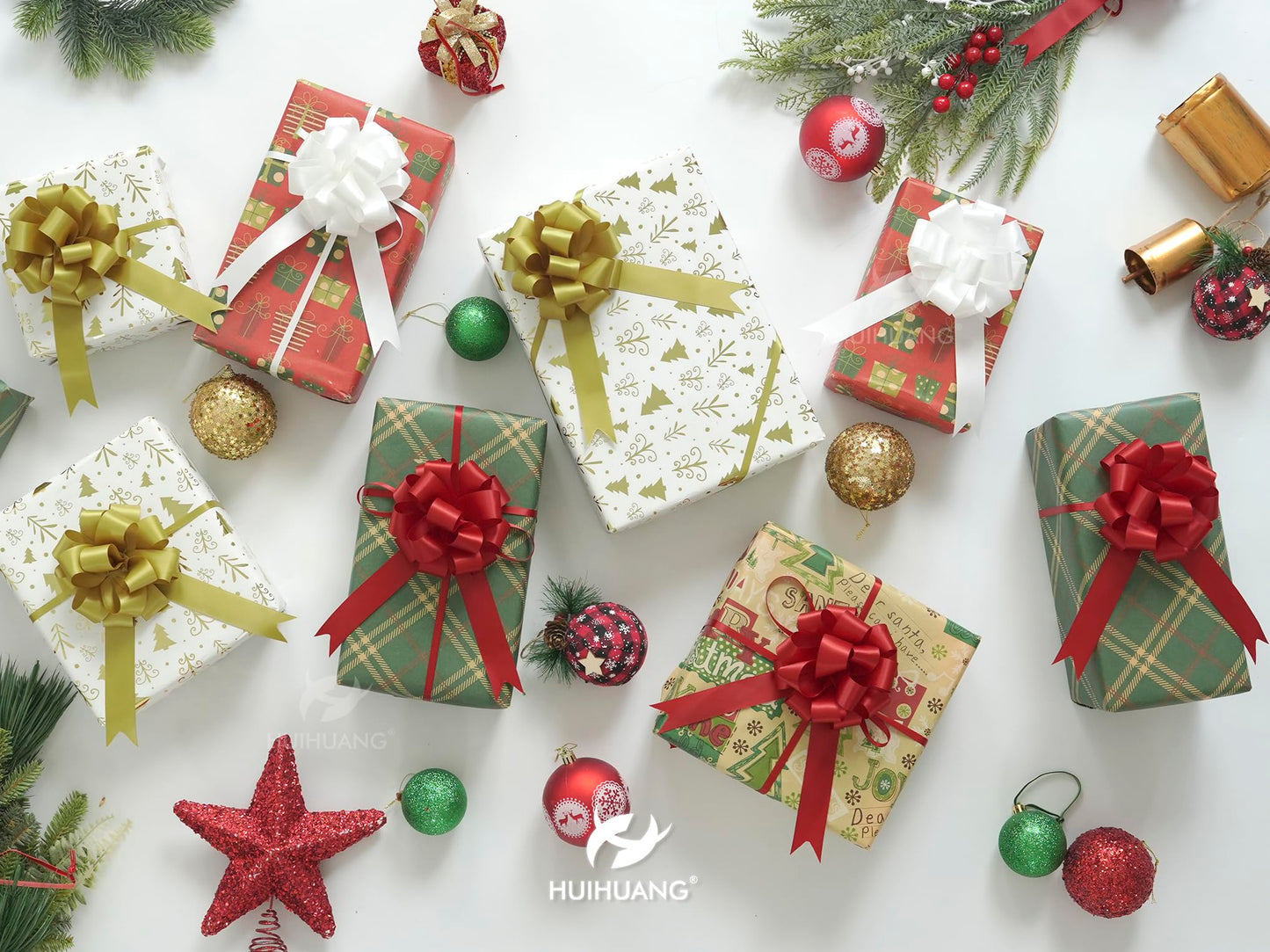 HUIHUANG Red Pull Bows for Gift Wrapping 4"x8" Red Christmas Bows 12 PCS Satin Gift Bow for Presents, Gift Basket, Paper Bag, Wrapping Accessories, Wreaths, Holiday Christmas Decor