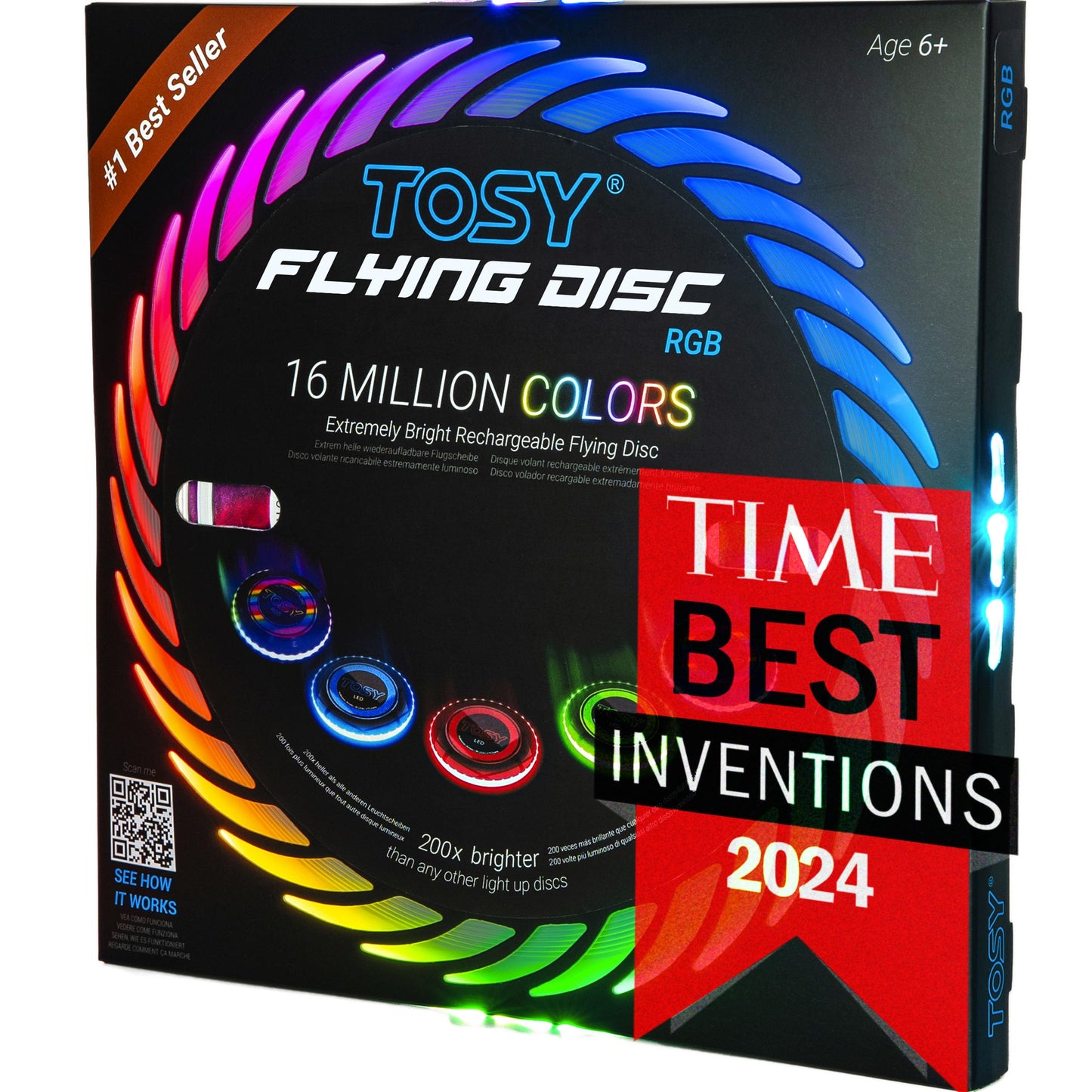 TOSY Flying Disc - 16 Million Colors RGB, Extremely Bright, Smart Modes, Camping Essentials for Teens/Kids/Adult/Men/Boys/Girls, Auto Light Up,Rechargeable, Waterproof, 175g