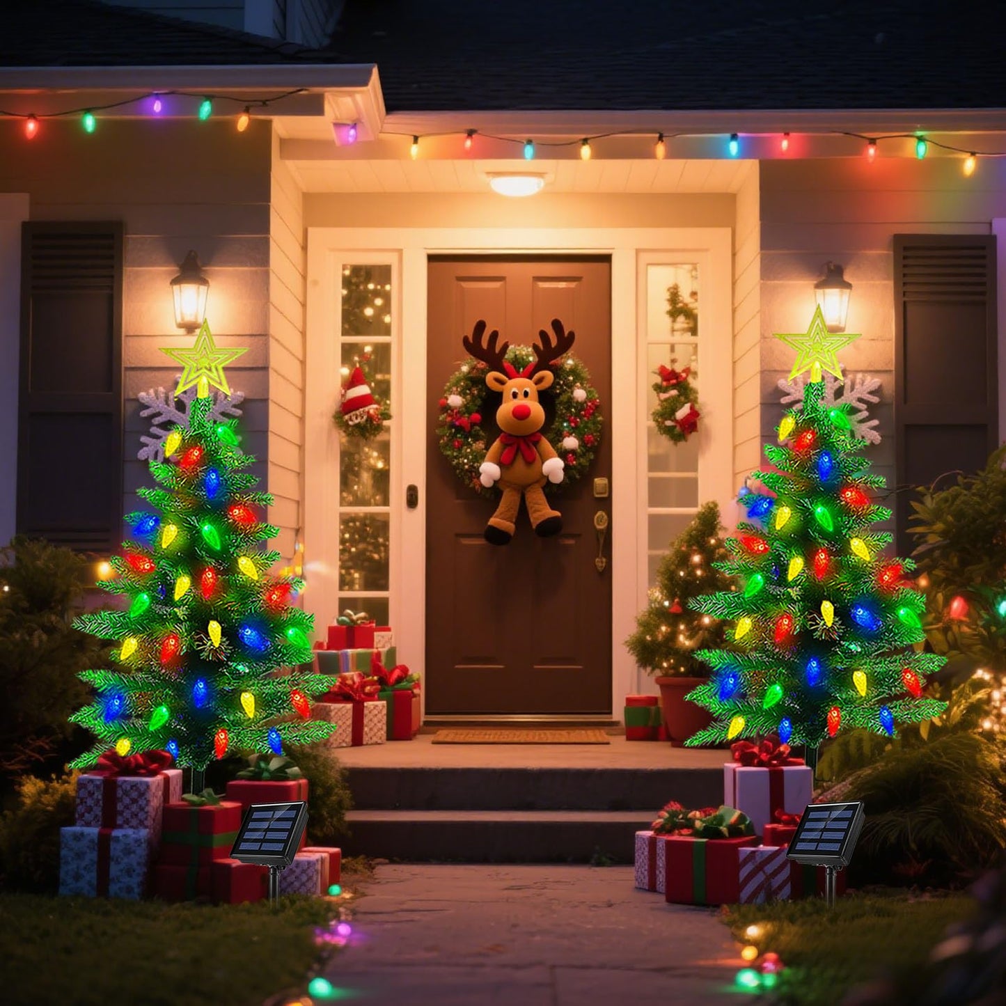 2-Pack 3.6FT Solar Christmas Tree Outdoor Christmas Decorations, 8 Modes Solar Xmas Tree Lights with 100 LED, Waterproof Solar Christmas Lights for Yard Front Porch Pathway Grave Cemetery Decor