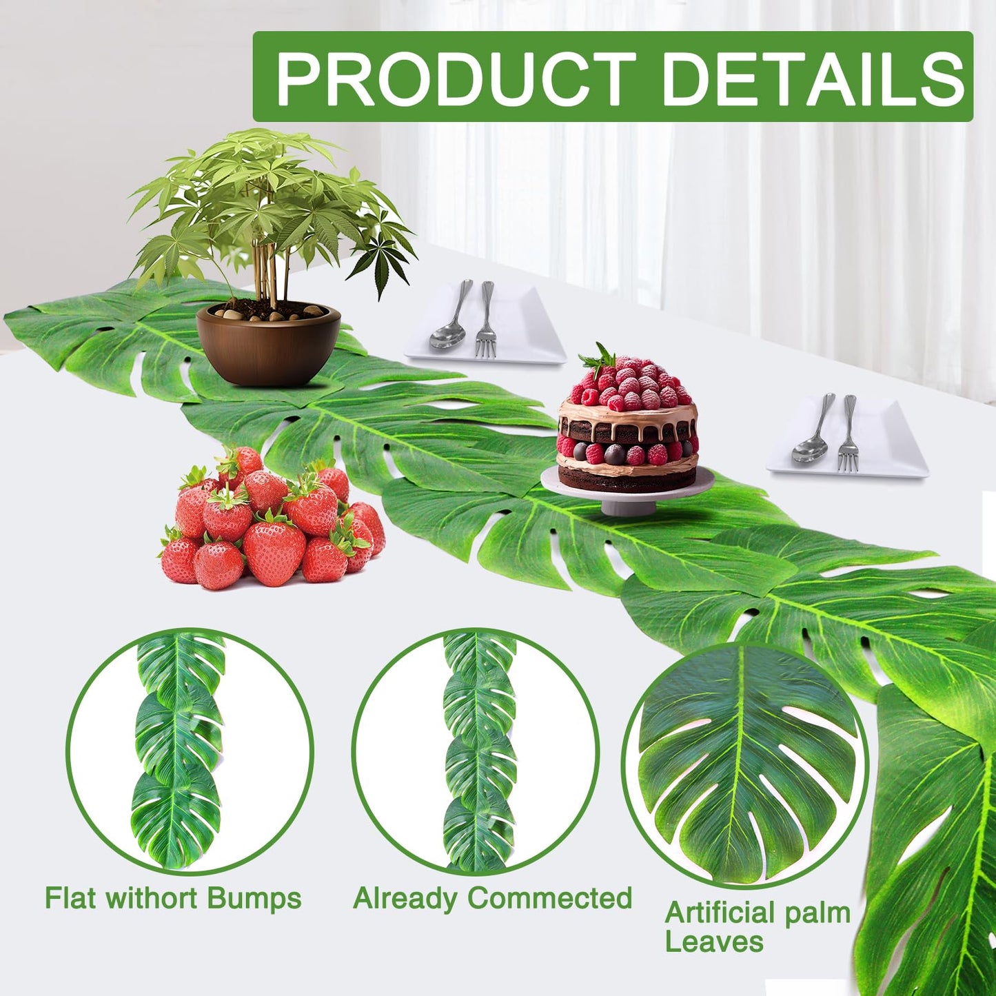 DEYIXUN 4 Pcs Artificial Palm Leaves Table Runners 72 Inch, Tropical Palm Leaves Table Runner Faux Leaf Table Cloth for Wedding Hawaiian Luau Theme Party Supply Summer Table Wall Decorations