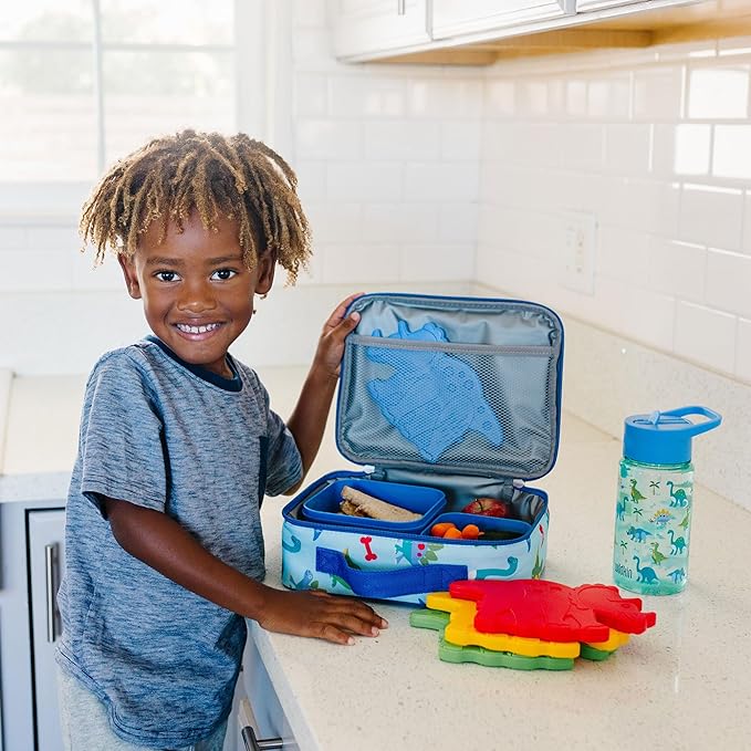 Wildkin Kids Ice Packs (4 Packs) for Boys & Girls, Perfect for Daycare & Preschool Slim & Reusable Ice Packs, Keep Lunches Fresh & Cool for School & Travel, Portable Ice Packs for Kids (Dinosaur)