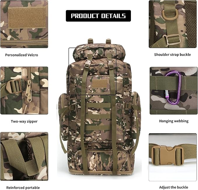 Hiking Backpack for Men 70L/100L Camping Backpack Military Rucksack Molle 3 Days Assault Pack for Climbing