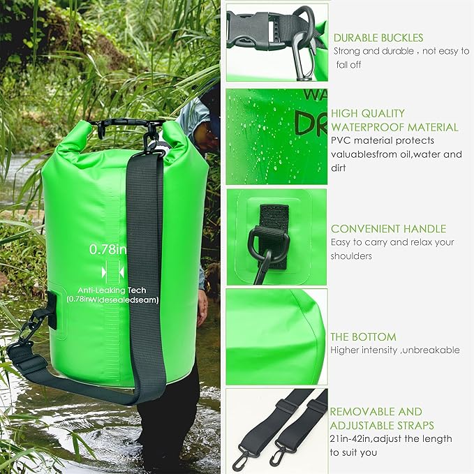 Waterproof Dry Bag Backpack 5L/10L/20L/30L/40L, Roll Top Floating Waterproof Storage Bags for Kayaking, Boating, Swimming, Hiking, Camping and Fishing