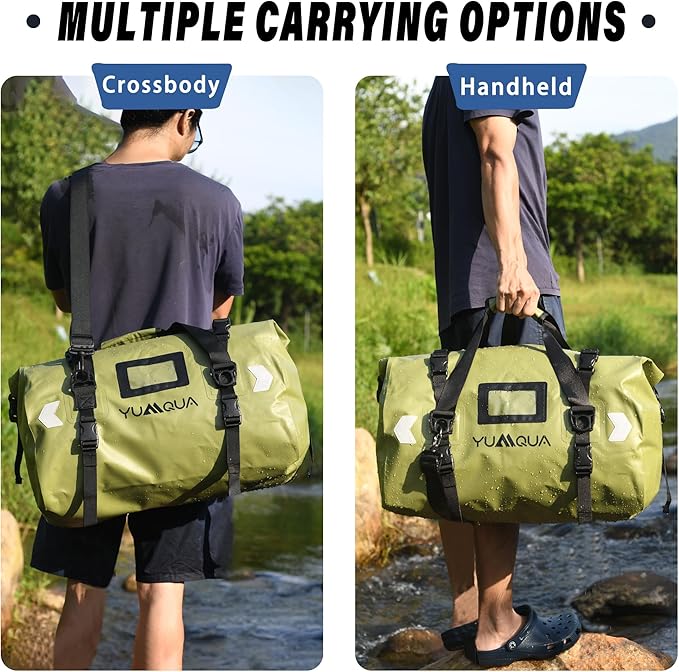 Waterproof Duffel Bag, Large Duffle Bag for Travel Heavy Duty Dry Bag with Durable Strap & Handle for Outdoor Motorcycle Boating Rafting Kayaking Paddleboarding, 40L Capacity Army Green