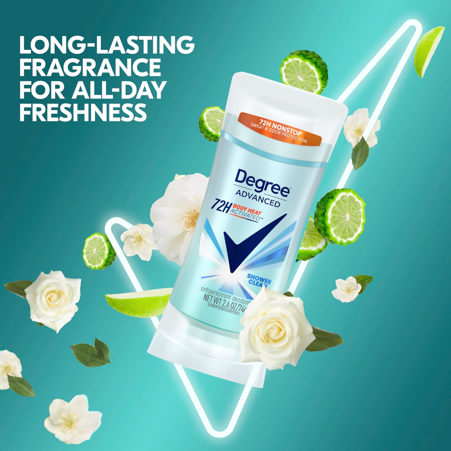 Degree Antiperspirant Deodorant Shower Clean Twin Pack 72-Hour Sweat & Odor Protection Antiperspirant for Women with Body Heat Activated Technology 2.6 oz