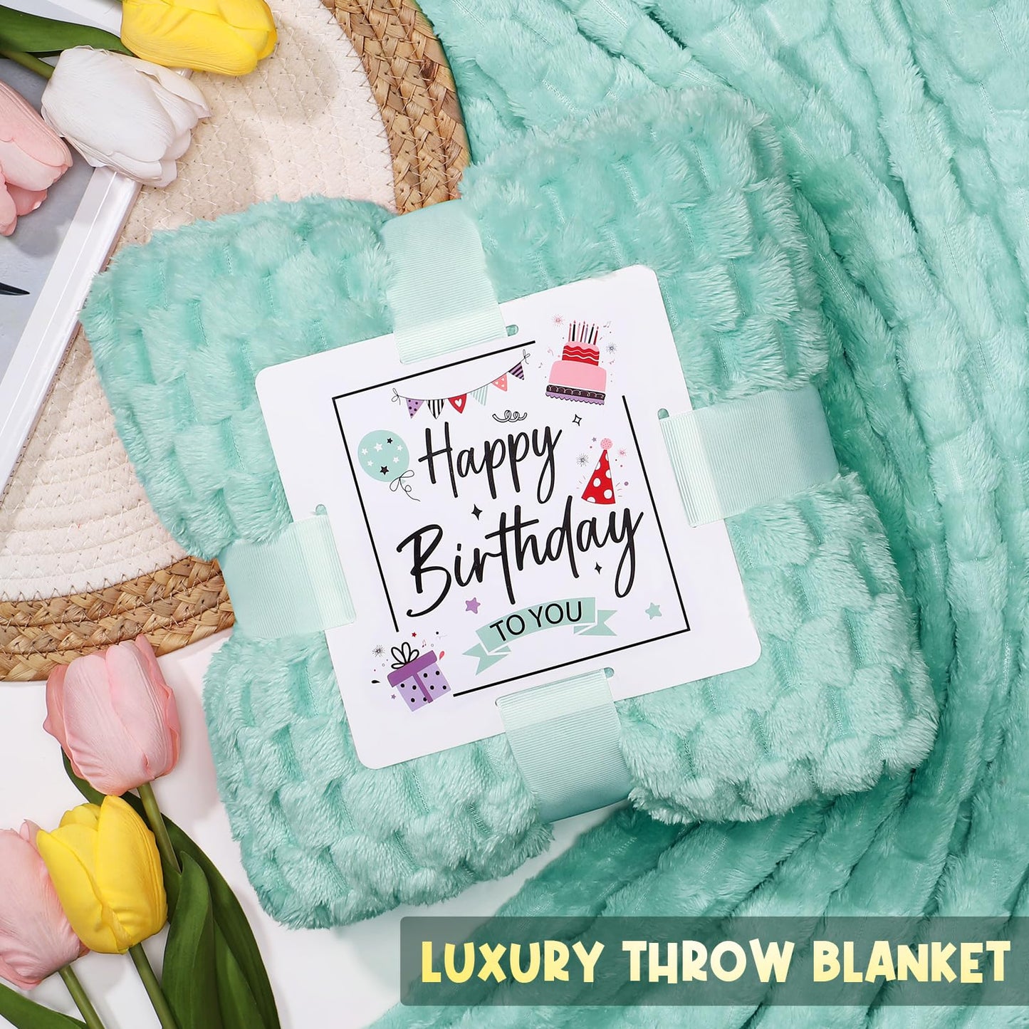 Birthday Gifts for Women Friendship, Unique Happy Birthday Gifts Basket for Mom Her Best Friend Sister Wife Girlfriend Coworker, Luxury Self Care Box Ocean Relaxing Spa Gifts Set for Women w/ Blanket