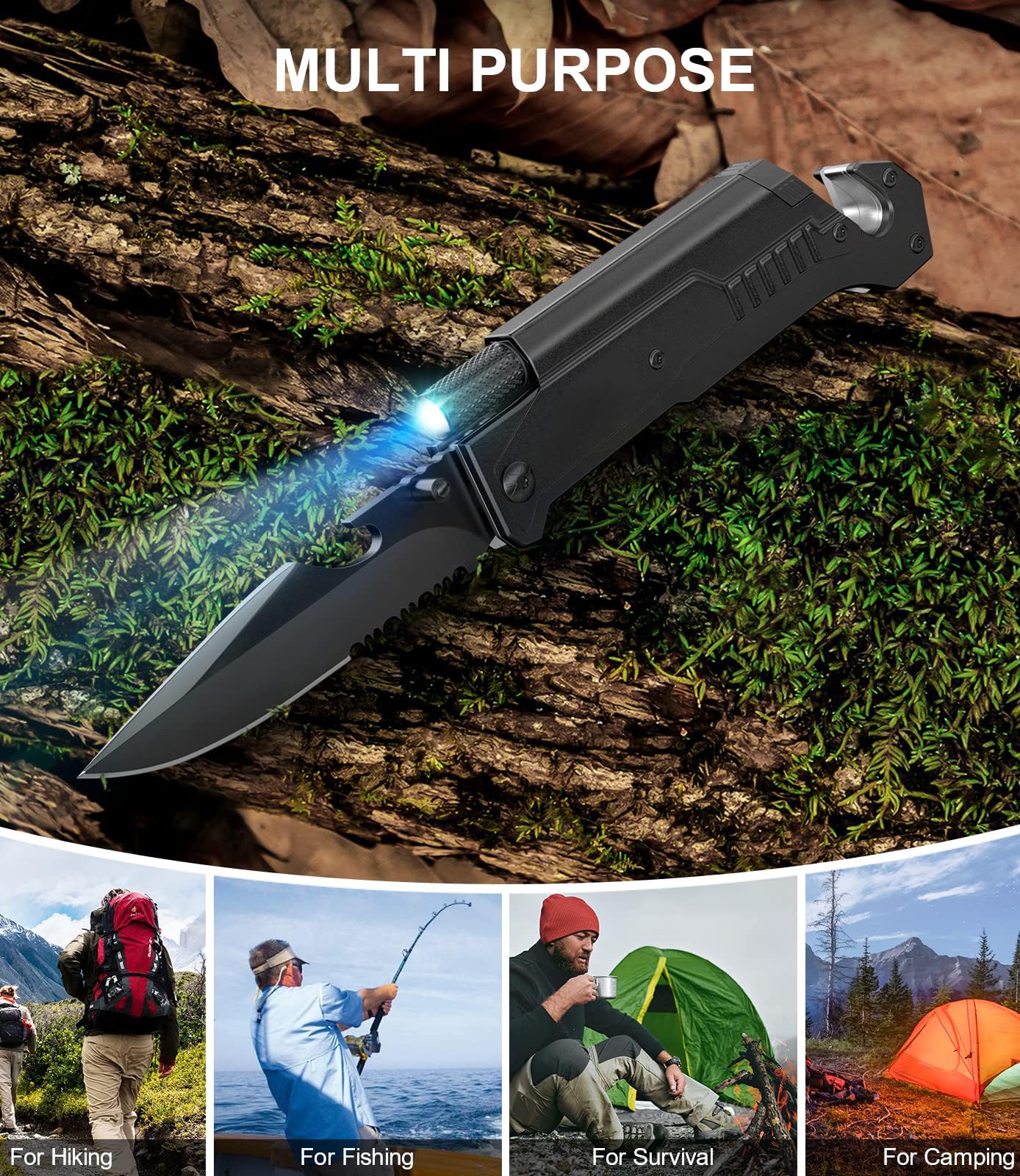 Hunting Knife Survival Gear with Built-in fixed lock, Multi Tool with Case and Fire Starter for Camping Hiking Hunting Fishing Outdoor
