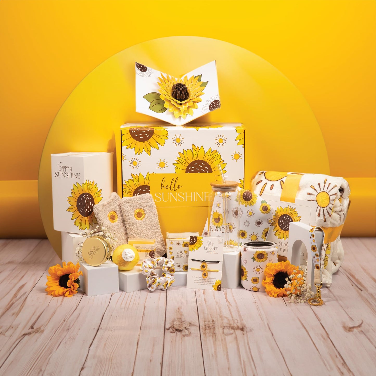The Love Crate Co Gift Baskets for Women, Unique Birthday Gifts, Best Friend Birthday Gift, Get Well Soon, Sending Sunshine Sunflower Gifts for Women, Thinking of You Care Package