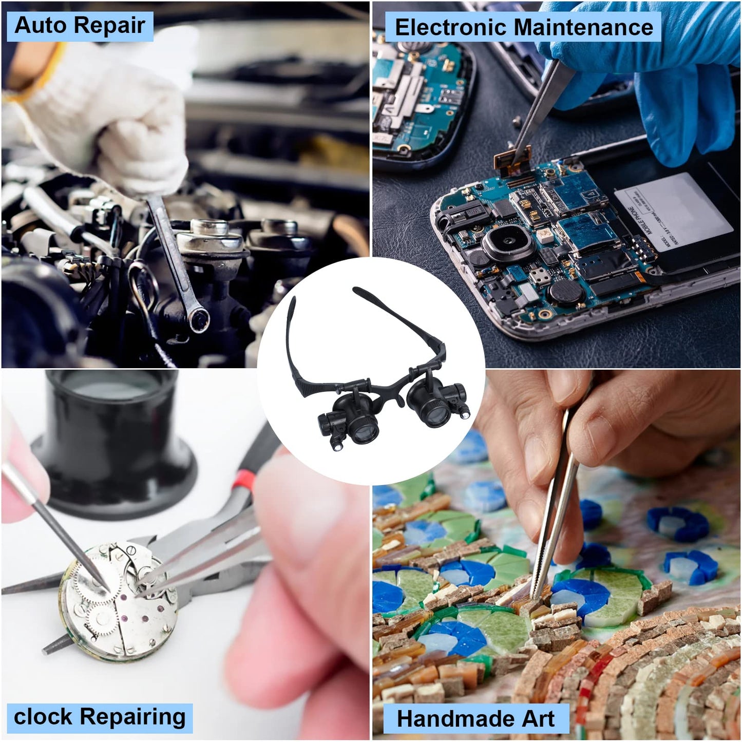 LXIANGN LED Head Mount Magnifier 10X 15X 20X 25X Hands-Free Magnifying Glass Headband Magnifier Visor with Light for Close Work,Jewelry,Craft,Watch,Hobby and Reading