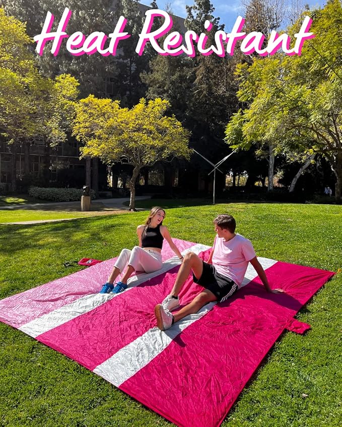 ECCOSOPHY Sandproof Beach Blanket - Oversized Sand Free Beach Mat 9'x10' - Lightweight Outdoor Picnic Blanket Anchored with 4 Corner Sand Pockets & Plastic Stakes - Heat Proof, Quick Drying & Compact