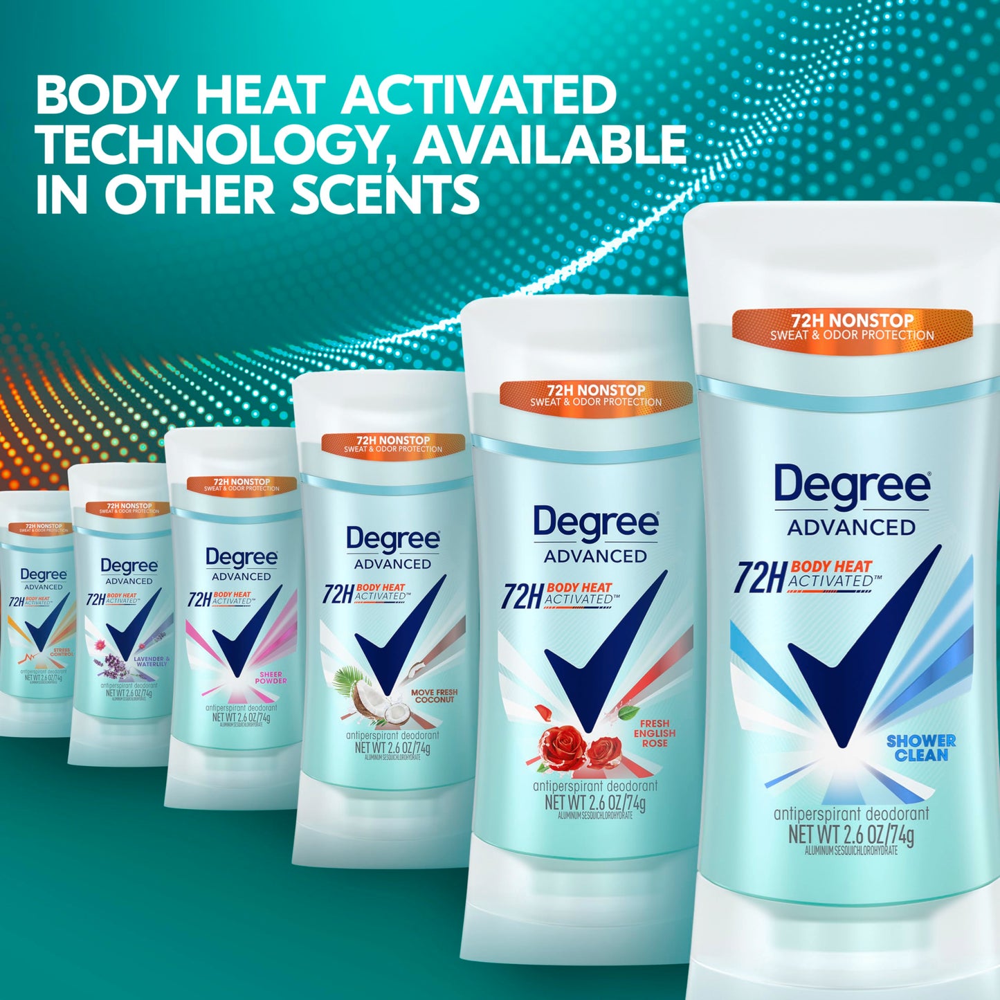 Degree Antiperspirant Deodorant Shower Clean Twin Pack 72-Hour Sweat & Odor Protection Antiperspirant for Women with Body Heat Activated Technology 2.6 oz