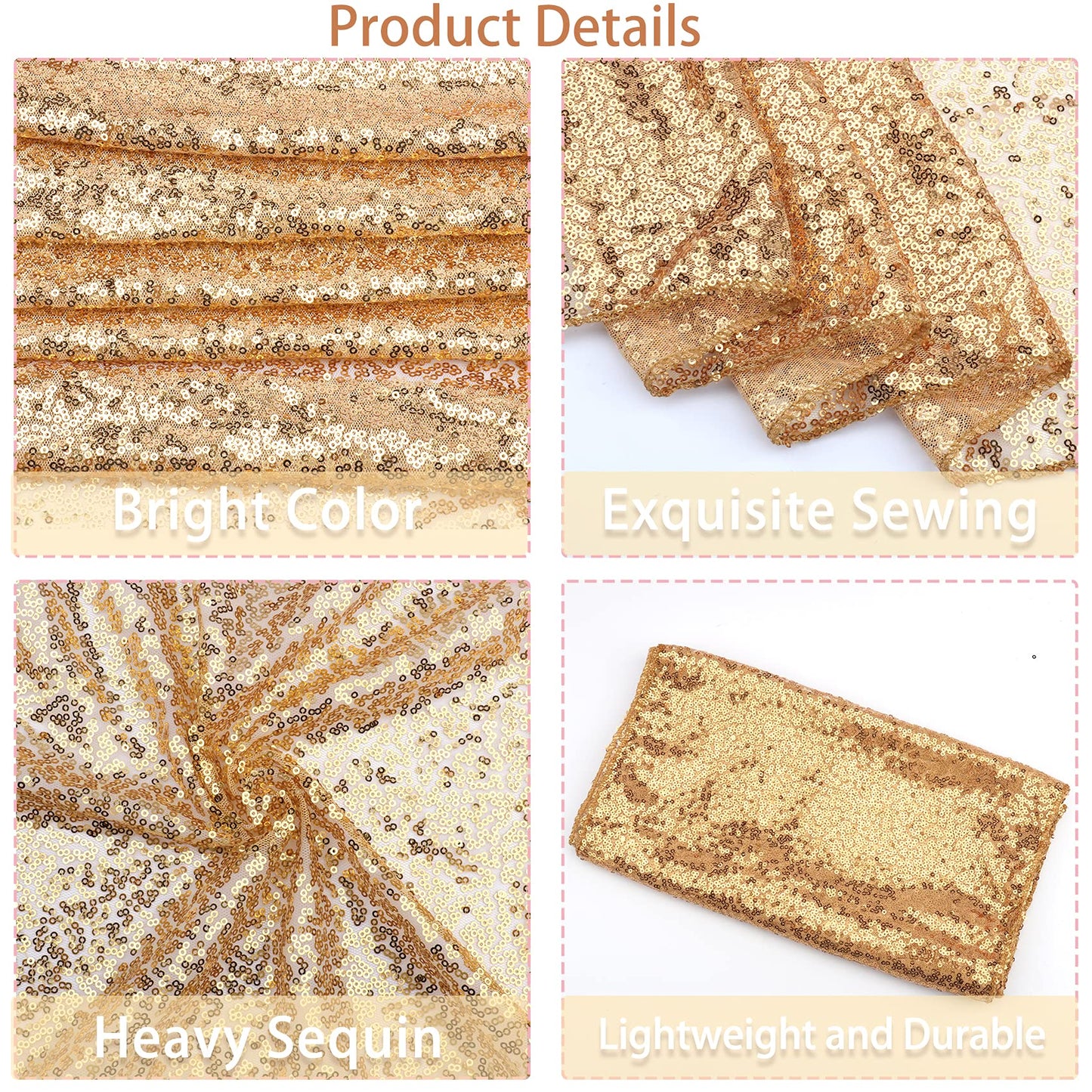 12 Packs 12 X 72 Inch Sequin Table Runner Glitter Dining Table Runner for Birthday Wedding Engagement Bridal Baby Shower Bachelorette Holiday Celebration Party Supplies Decorations (Champagne Gold)