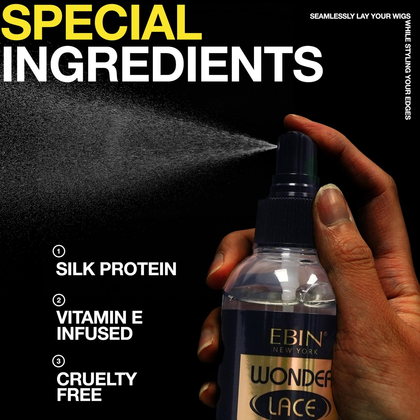 EBIN NEW YORK Wonder Lace Bond Lace Melt Spray 3.39oz / 100ml - Extreme Firm Hold (Active) | No Reside, Long Lasting Formula with Protecting Edges