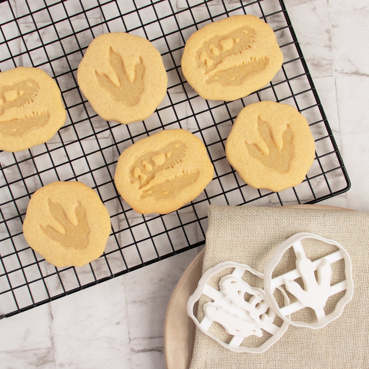 Set of 2 T-Rex Footprint and Skull Fossil cookie cutter, 2 pieces - Bakerlogy