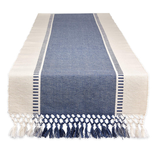 DII Dobby Stripe Woven Table Runner, 13x108 (13x113.5, Fringe Included) French Blue