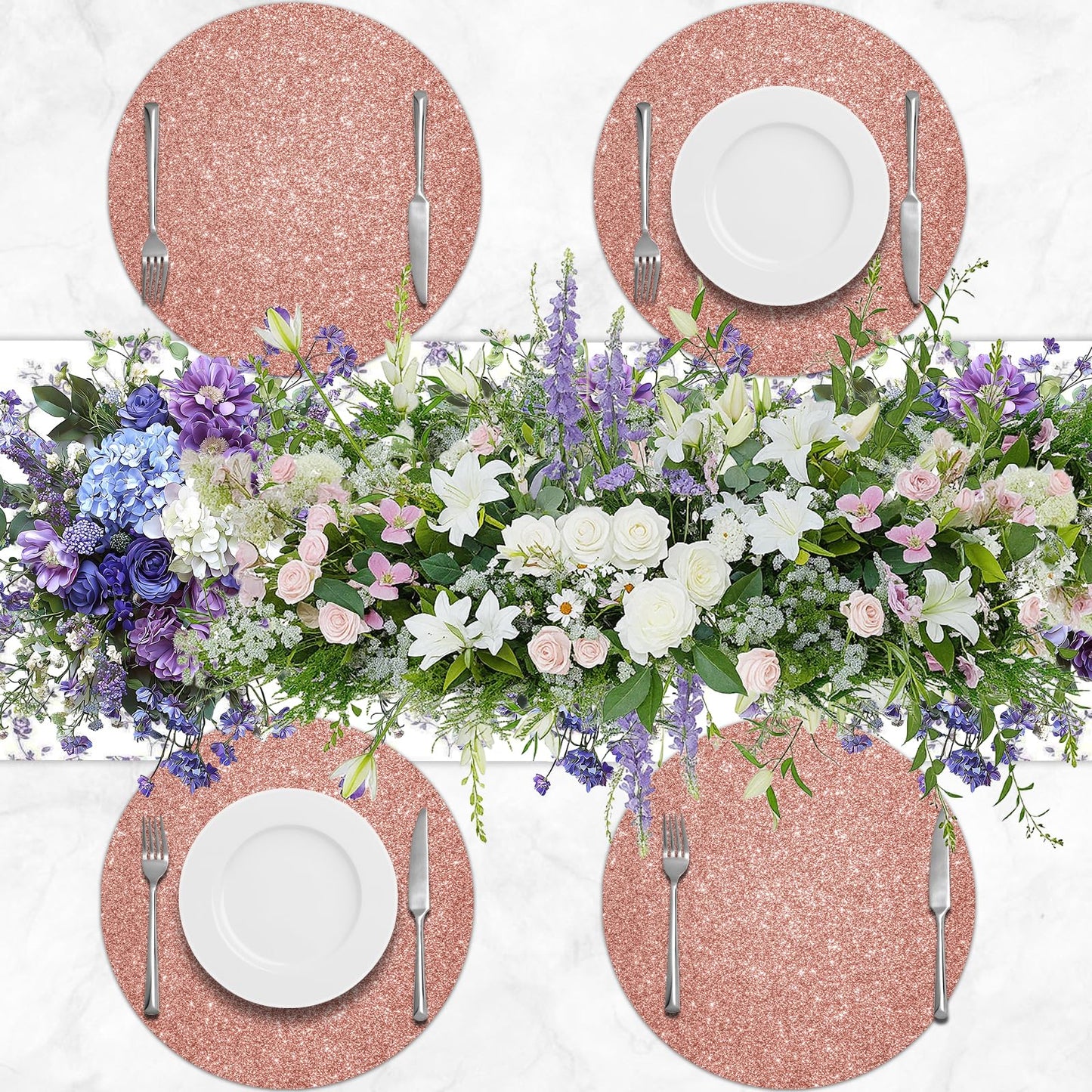 SMUAENSS 100 PCS Rose Gold Paper Placemats Disposable, 13.5" Round Disposable Table Mats, Rose Golden Shiny Table Mats for Birthday Wedding Holiday Party Home Dining Tableware