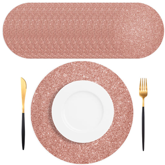 SMUAENSS 100 PCS Rose Gold Paper Placemats Disposable, 13.5" Round Disposable Table Mats, Rose Golden Shiny Table Mats for Birthday Wedding Holiday Party Home Dining Tableware